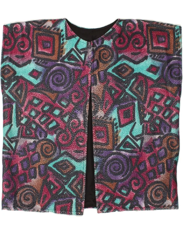 VINTAGE Womens Abstract Pattern Fleece Gilet UK 20 2XL Multicoloured