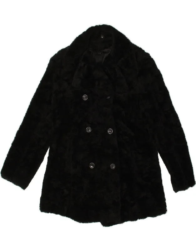 VINTAGE Womens Faux Fur Overcoat UK 14 Medium Black