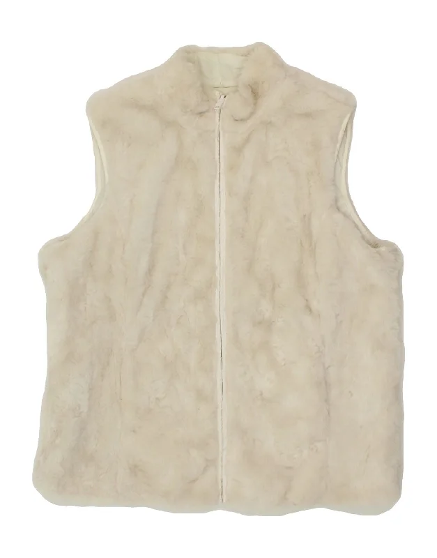 VINTAGE Womens Faux Fur Reversible Gilet UK 12  Medium  White Nylon