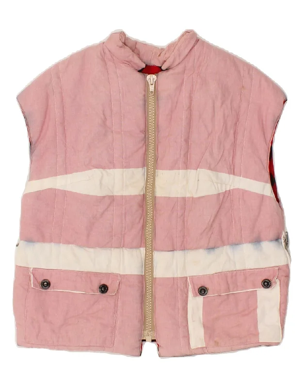 VINTAGE Womens Gilet UK 14 Medium Pink Striped