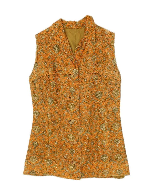 VINTAGE Womens Gilet UK 14 Medium Yellow Paisley