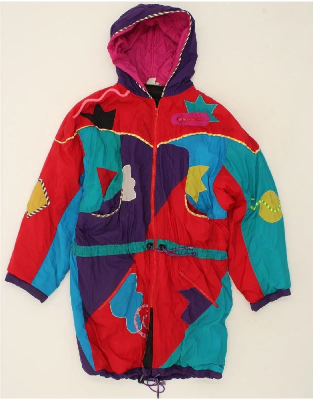 VINTAGE Womens Graphic Hooded Windbreaker Coat UK 20 2XL Multicoloured