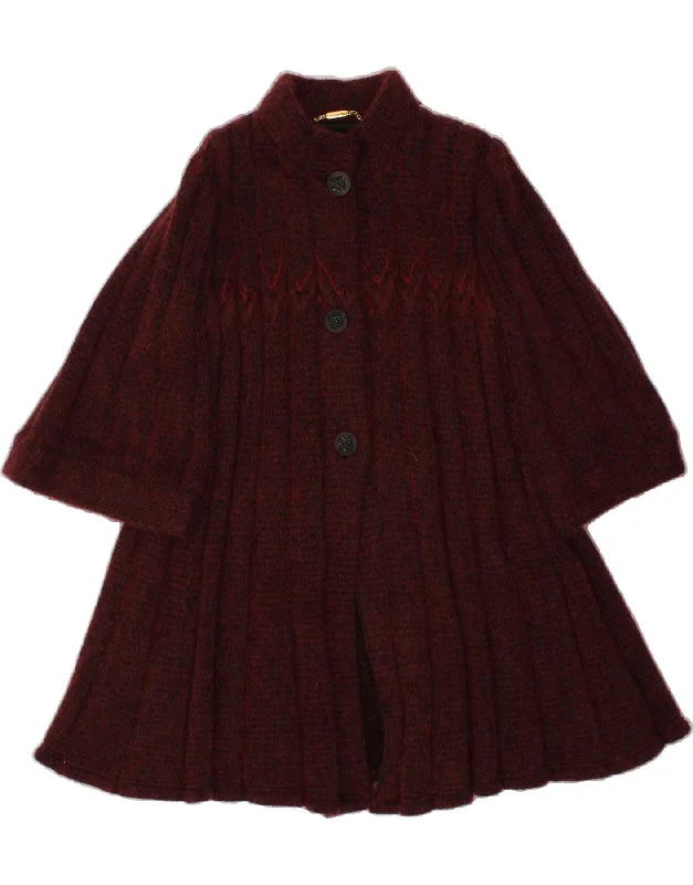 VINTAGE Womens Knit Overcoat IT 48 XL Burgundy Viscose