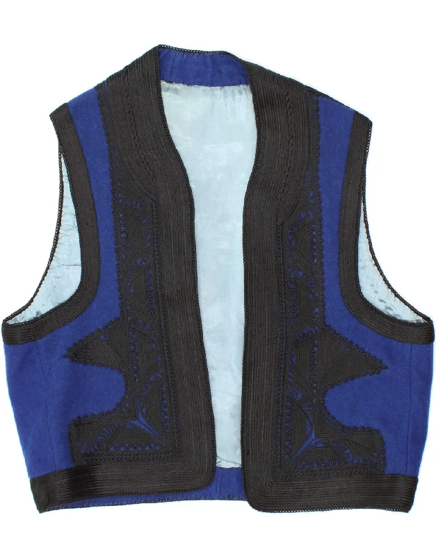 VINTAGE Womens Open Gilet UK 14 Large Blue Colourblock