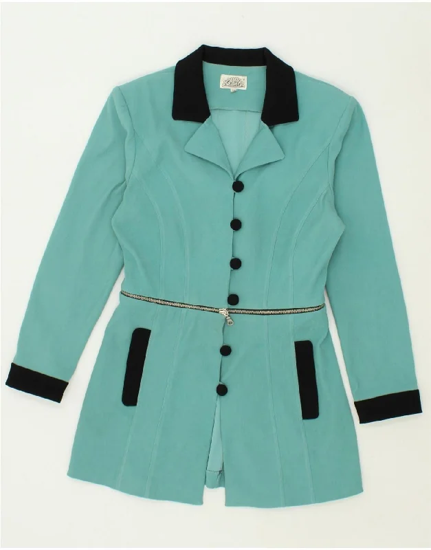 VINTAGE Womens Overcoat EU 38 Medium Turquoise Colourblock