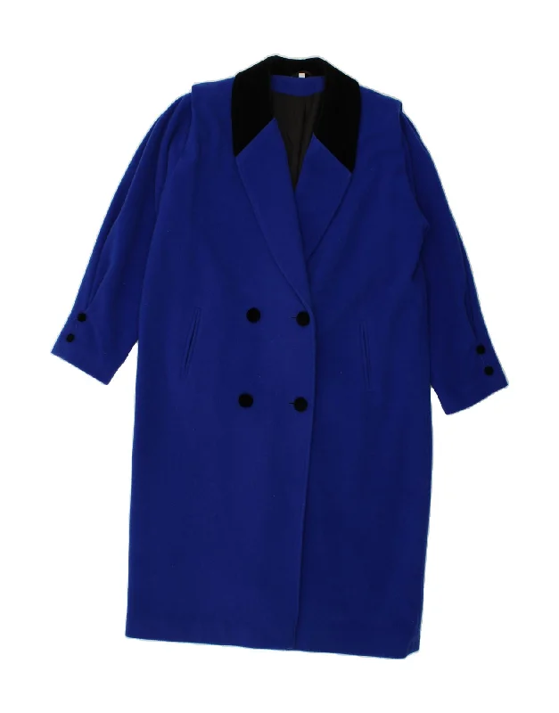 VINTAGE Womens Overcoat EU 40 Medium Blue Wool