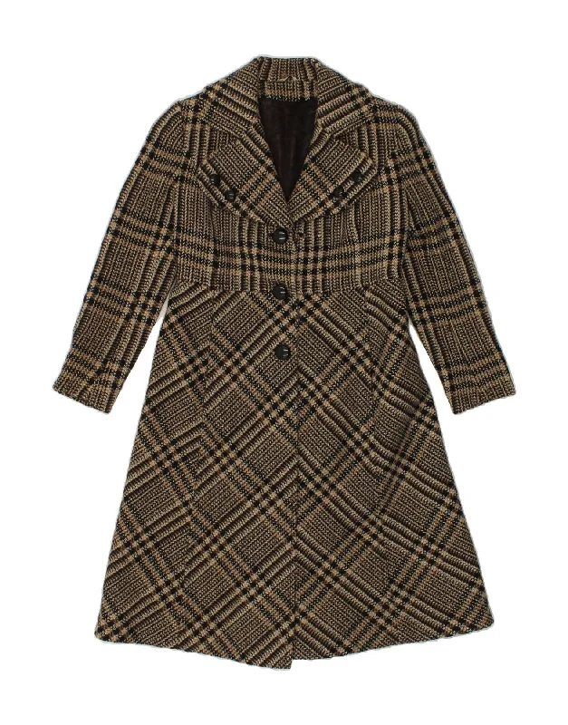 VINTAGE Womens Overcoat IT 42 Medium Brown Check