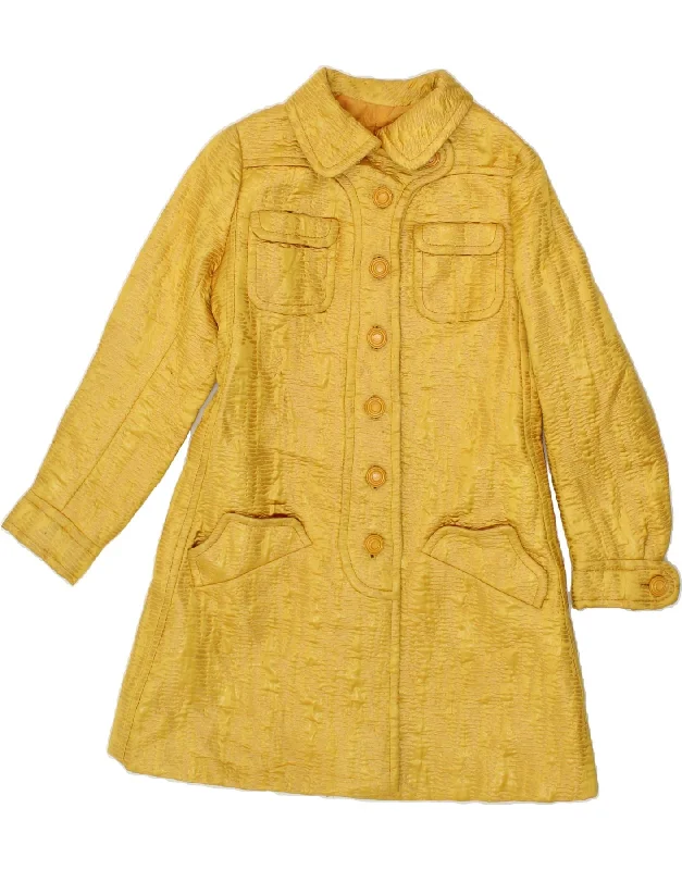 VINTAGE Womens Overcoat UK 10 Small Yellow