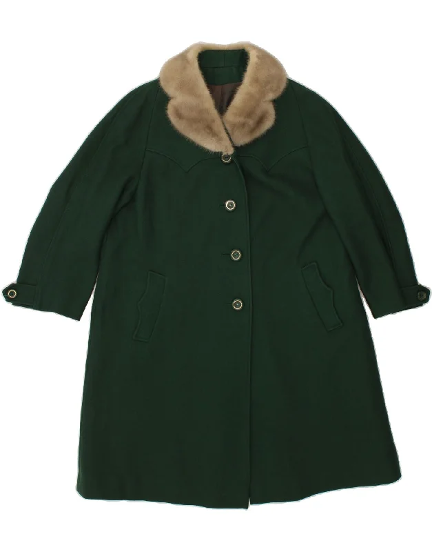 VINTAGE Womens Overcoat UK 12 Medium Green