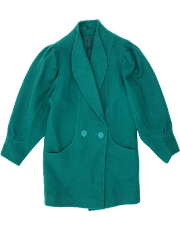 VINTAGE Womens Overcoat UK 14 Medium Turquoise New Wool