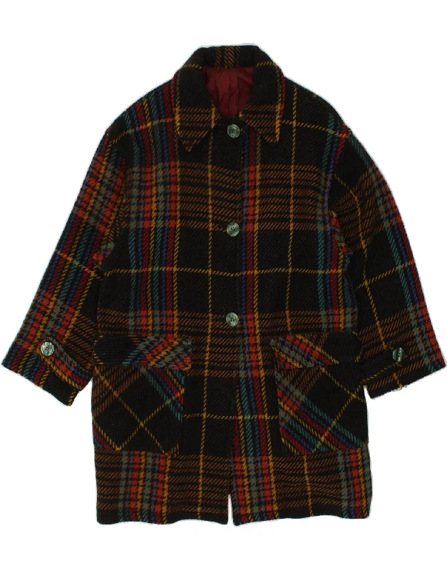 VINTAGE Womens Overcoat UK 16 Large Multicoloured Check