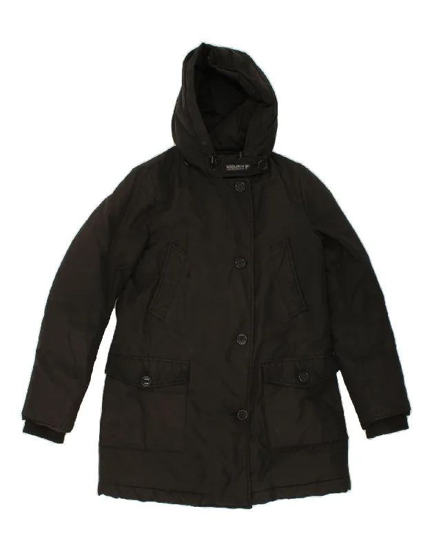 WOOLRICH Womens Hooded Padded Coat UK 10 Small Black Polyester