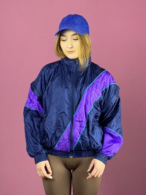 90s Snapper Vintage Women's Windbreaker Jacket - S Navy Blue & Purple Nylon