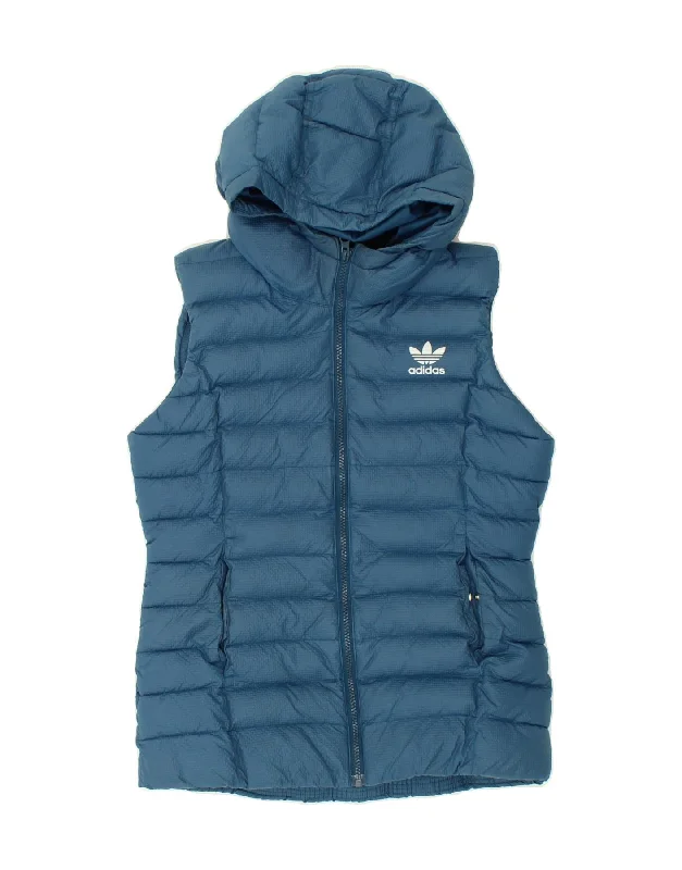 ADIDAS Womens Hooded Padded Gilet UK 10 Small Blue Polyester