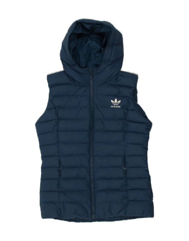 ADIDAS Womens Hooded Padded Gilet UK 12 Medium Blue Polyester