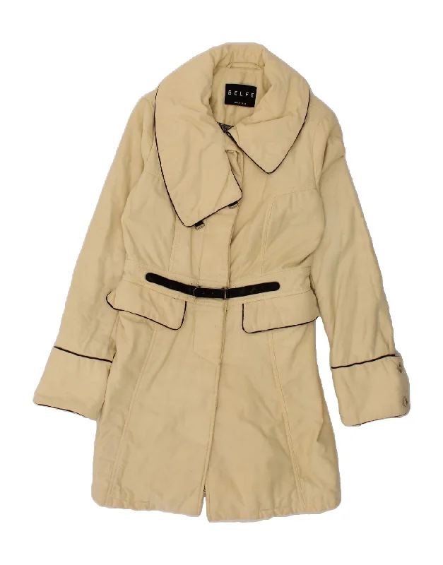 BELFE Womens Overcoat UK 6 XS Beige Cotton