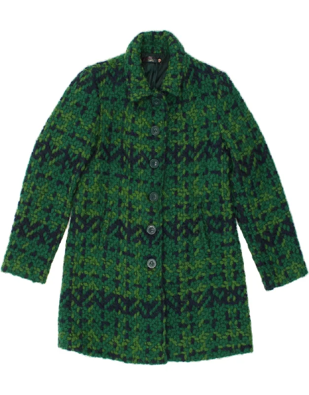 DESIGUAL Womens Overcoat EU 44 XL Green Fair Isle Polyester