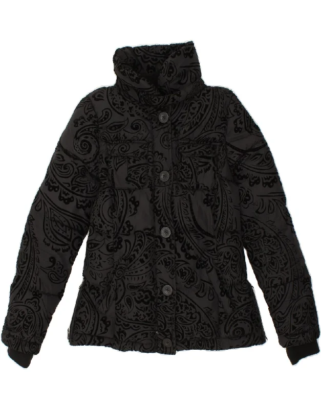 DESIGUAL Womens Padded Jacket EU 38 Medium Grey Paisley Polyester