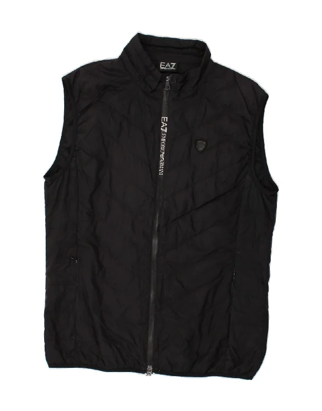 EMPORIO ARMANI Womens Graphic Padded Gilet UK 16 Large Black Polyester