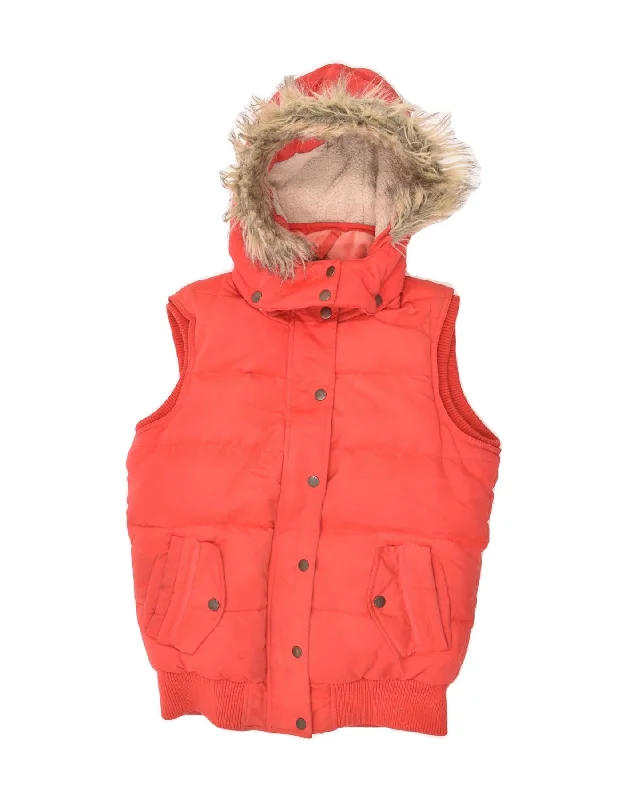 FAT FACE Womens Hooded Padded Gilet UK 10 Small Red Polyester