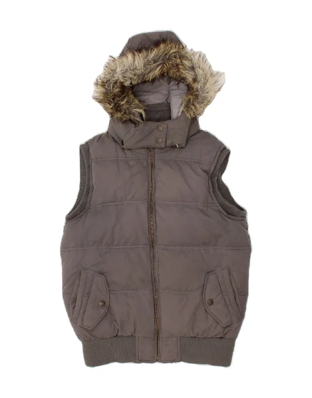 FAT FACE Womens Hooded Padded Gilet UK 12 Medium  Grey Polyester