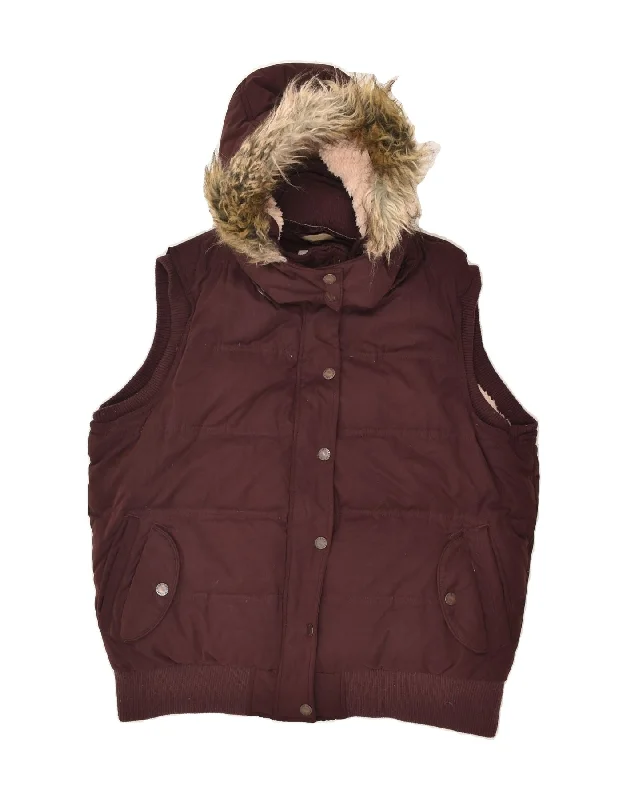 FAT FACE Womens Hooded Padded Gilet UK 18 XL Burgundy Polyester