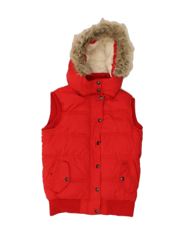 FAT FACE Womens Hooded Padded Gilet UK 8 Small Red Polyester