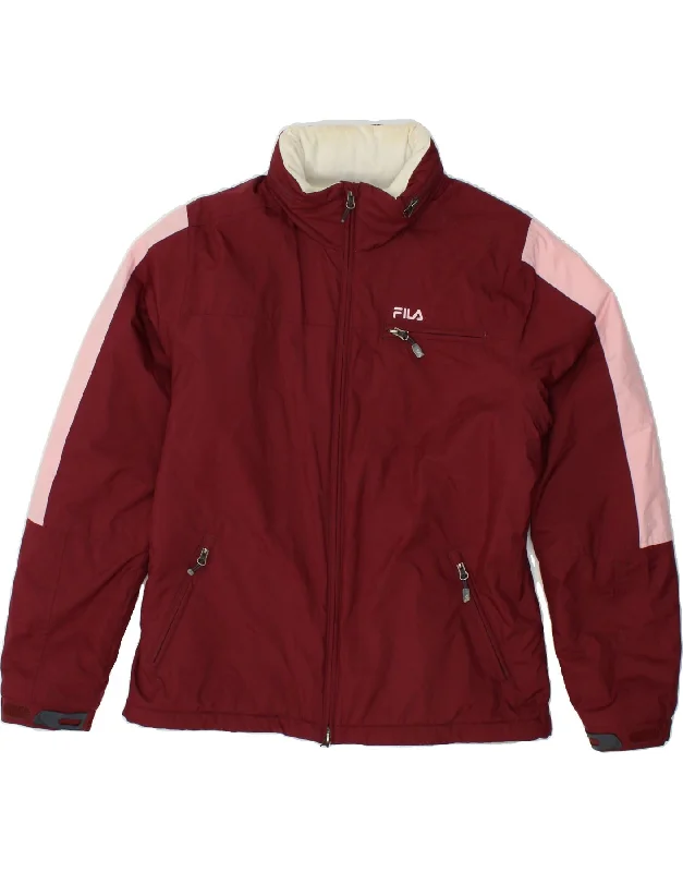 FILA Womens Windbreaker Jacket UK 16 Large Maroon Colourblock Polyester