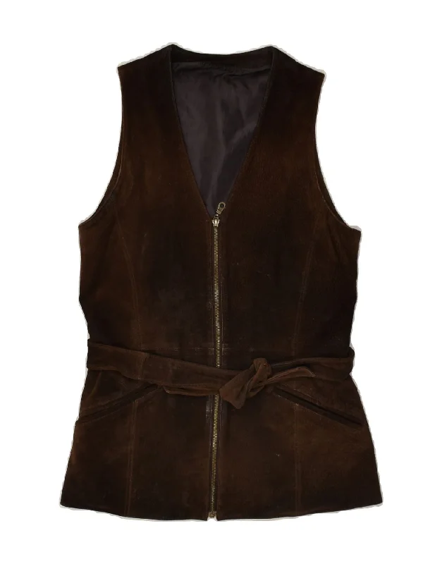 FRONT LINE Womens Leather Gilet UK 10 Small Brown Leather