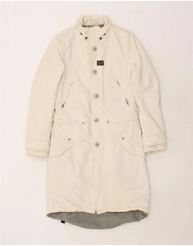 G-STAR Womens Overcoat UK 10 Small White Cotton