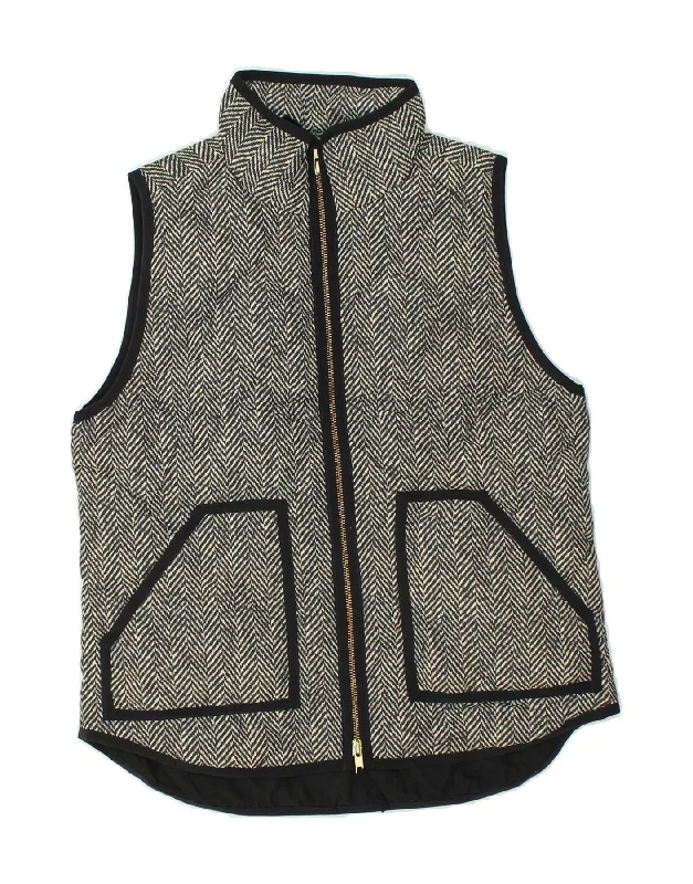 J. CREW Womens Quilted Gilet UK 10 Small Grey Herringbone Polyester