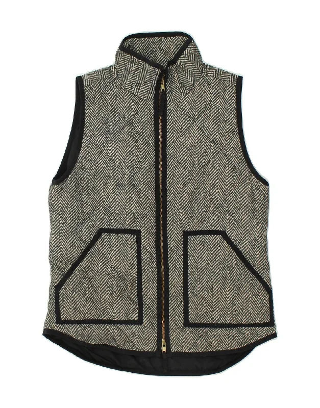 J. CREW Womens Quilted Gilet UK 6 XS Grey Herringbone Polyester