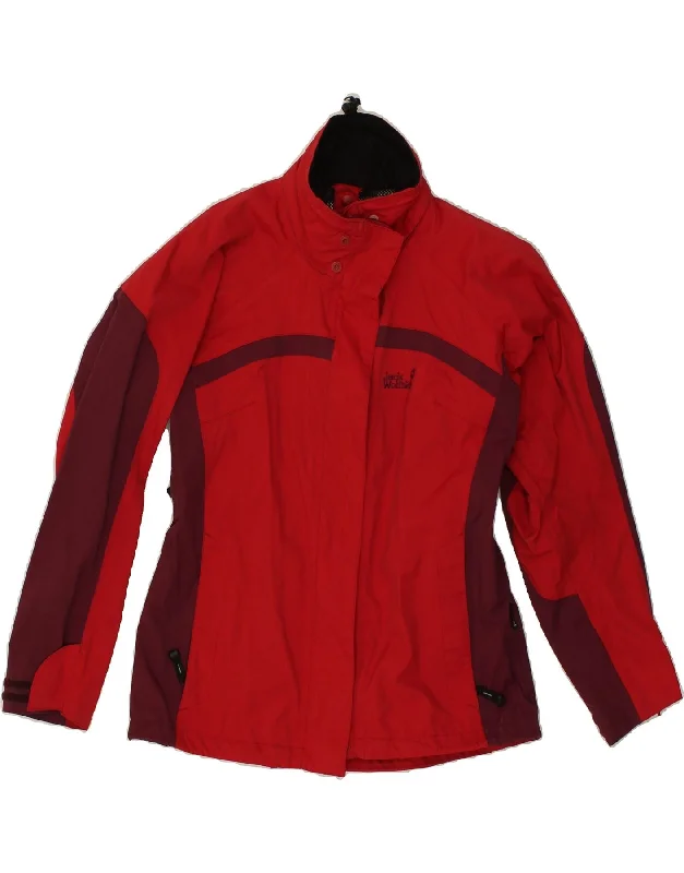 JACK WOLFSKIN Womens Windbreaker Jacket UK 12  Medium Red Colourblock