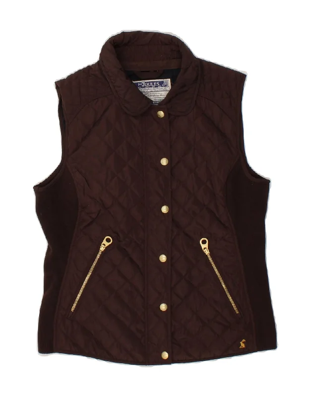 JOULES Womens Quilted Gilet UK 14 Large Brown Polyester