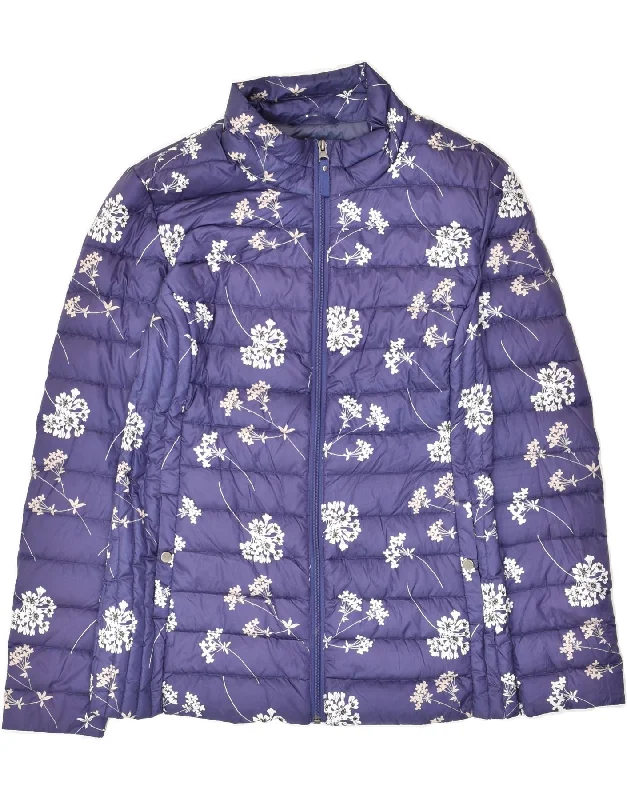 LAURA ASHLEY Womens Padded Jacket UK 8 Small Navy Blue Floral Polyester