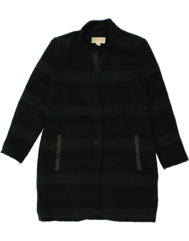 MICHAEL KORS Womens Overcoat UK 14 Medium Green Striped Polyester