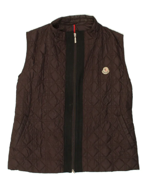 MONCLER Womens Quilted Gilet Size 3 Large Brown Polyester