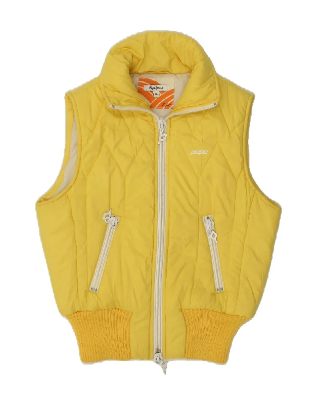 PEPE JEANS Womens Padded Gilet UK 12 Medium Yellow