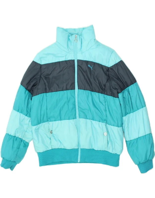 PUMA Womens Padded Jacket UK 14 Large  Turquoise Colourblock Nylon