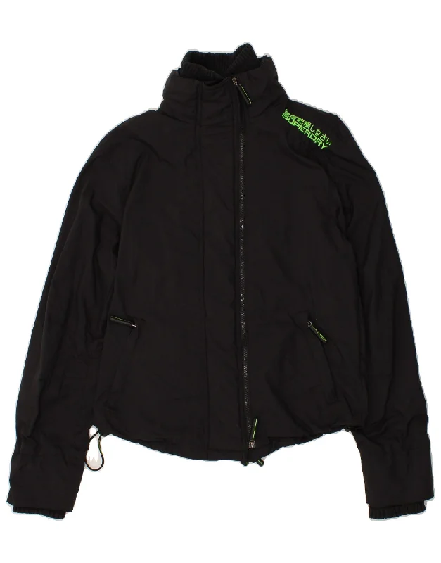 SUPERDRY Womens Graphic Windbreaker Jacket UK 14 Medium Black Nylon