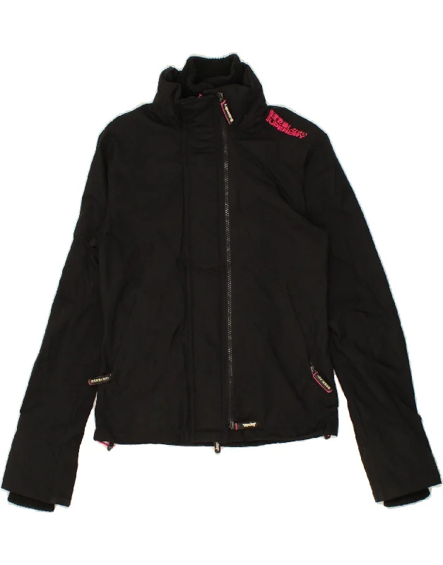 SUPERDRY Womens The Windcheater Windbreaker Jacket UK 10 Small Black Nylon