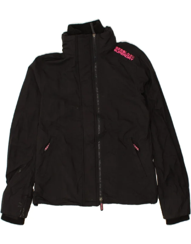 SUPERDRY Womens Windbreaker Jacket UK 16 Large Black Nylon