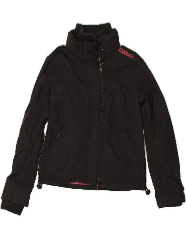 SUPERDRY Womens Windcheater Windbreaker Jacket UK 12 Medium Black Nylon