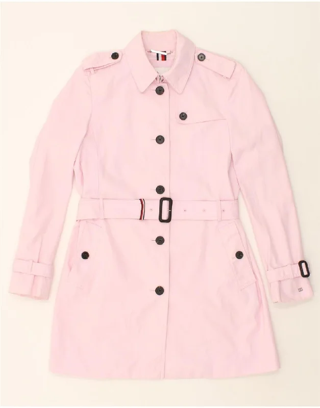 TOMMY HILFIGER Womens Overcoat UK 14 Medium Pink Cotton