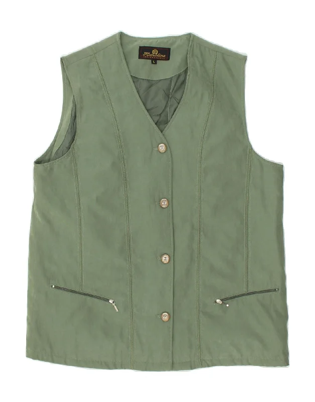 VINTAGE Womens Gilet UK 16 Large Green Polyester