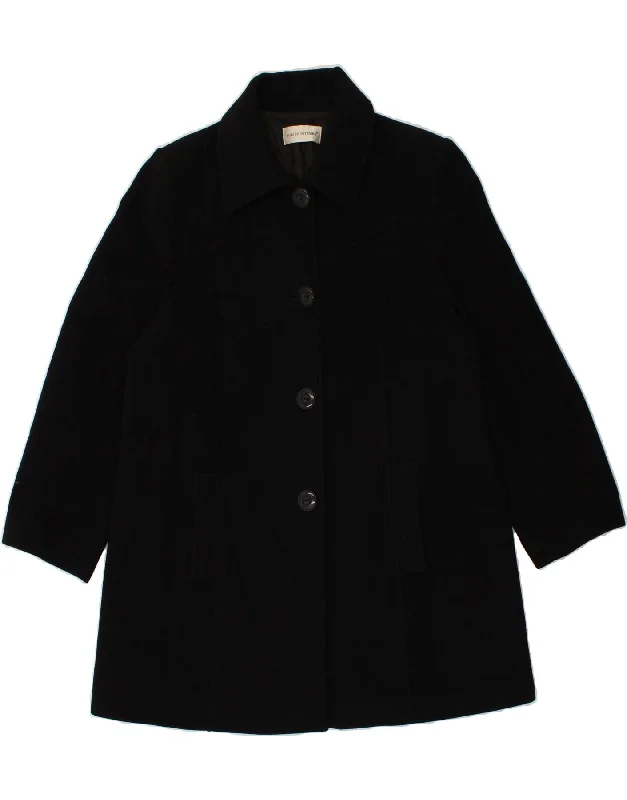 VINTAGE Womens Overcoat UK 14 Medium Black Wool