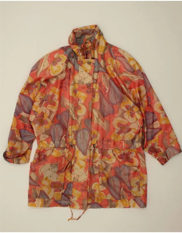 VINTAGE Womens Overcoat UK 18 XL Orange Floral