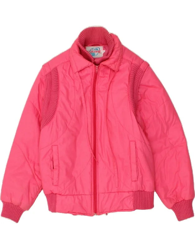 VINTAGE Womens Padded Jacket EU 42 Large Pink Polyester