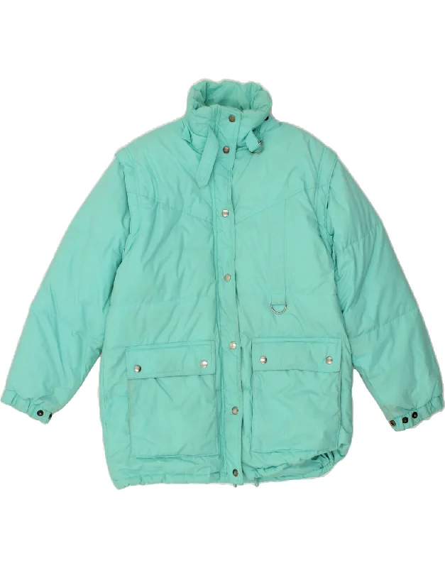 VINTAGE Womens Padded Jacket UK 14 Medium Turquoise Polyester