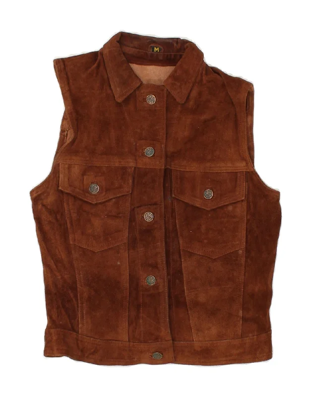 VINTAGE Womens Suede Gilet UK 12 Medium Brown